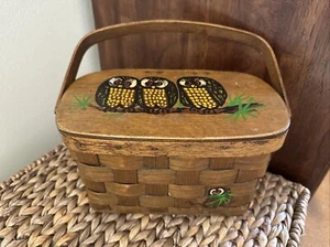 VINTAGE CARO NAN BASKET PURSE BASKET OWLS SIGNED ORIGINAL - Picture 1 of 7