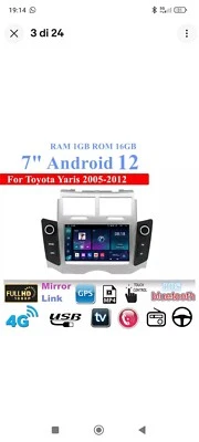 Autoradio Android 12… 1GB+16GB. GPS Navigatore Wi-Fi Bluetooth Yaris 2005/12 - Immagine 1 di 4