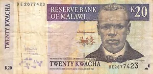 Malawi 20 Kwacha 31.10.2007 Series BE Circulated Banknote JSP - Picture 1 of 2