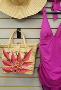 Bright Beach Vintage Wicker Pink Floral Handbag Retro Rockabilly - Picture 1 of 1