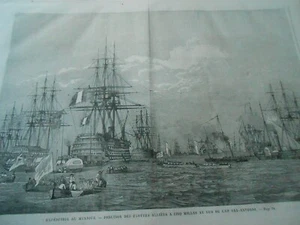 Gravure 1862 - Mexique Jonction des flottes alliées à 5 milles du Cap Antonio - Picture 1 of 1