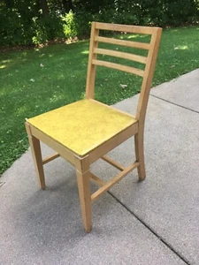 **Vintage MCM MURPHY CHAIR CO KENTUCKY OAK SLAT CHAIR YELLOW VINYL SEAT 2244 USA - Picture 1 of 16