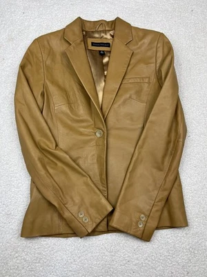 Banana Republic Leather Blazer Womens Size 2 Tan Brown Y2K Jacket - Image 1 of 4