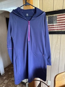 Title Nine Hoodie Kleid Damen L blau lila Reißverschluss Langarm Daumenloch Stretch - Bild 1 von 6