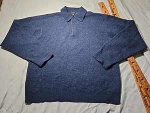 Vintage J Crew Sweater Polo Mens Large Blue Lambswool Collared Preppy Old Money - Picture 1 of 11