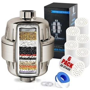 Shower Filter for Hard Water Brushed Nickel - 6 Replacement Cartridges -20 St... - Bild 1 von 6