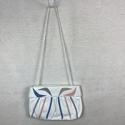 Vtg 80s White and Pastel Leather Crossbody Purse Clutch Bag Made In USA/NY - Image 1 of 4