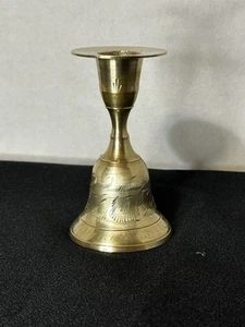 Candelabro vintage grabado en latón campana hecho en India - Imagen 1 de 9