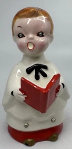 "Coro de Navidad de cerámica vintage Japón Kreiss & Co niño con ojos con joyas 4,75""x3""" - Imagen 1 de 10