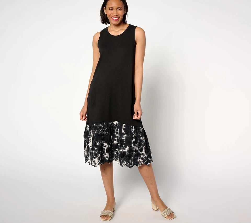 LOGO by Lori Goldstein Vestido sin mangas modal de algodón regular con ojales negro S Nuevo Foto 1 de 1