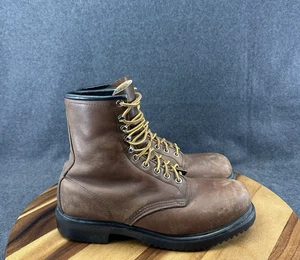 Vtg Red Wing Brown Leather Steel Toe Long Wear Boots Mens Size 8D Made in USA - Picture 1 of 14