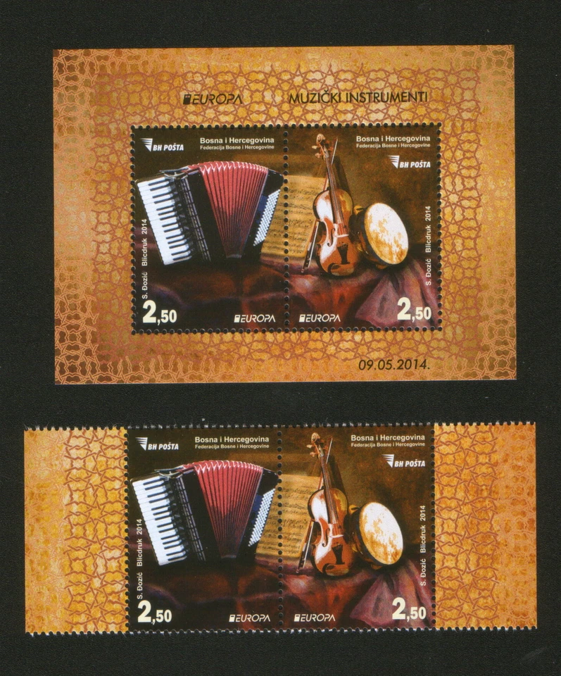 BOSNIA-MNH** PAIR+BLOCK-EUROPA CEPT-NATIONAL MUSIC INSTRUMENTS-2014. - Image 1 of 2