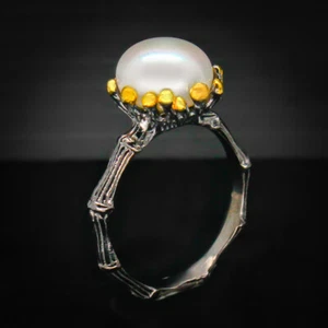 Thai Handmade Jewelry Natural Pearl Silver ring 925 Sterling /RVS50 - Picture 1 of 3
