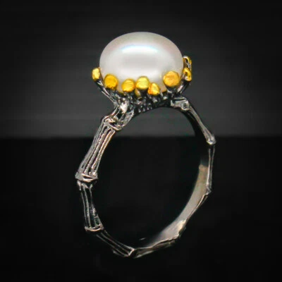 Thai Handmade Jewelry Natural Pearl Silver ring 925 Sterling /RVS50 - Image 1 of 3