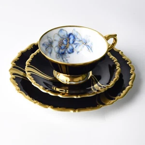 Bavaria Porcelain Cobalt and Gold Cup and Saucer Trio #2 - Picture 1 of 9