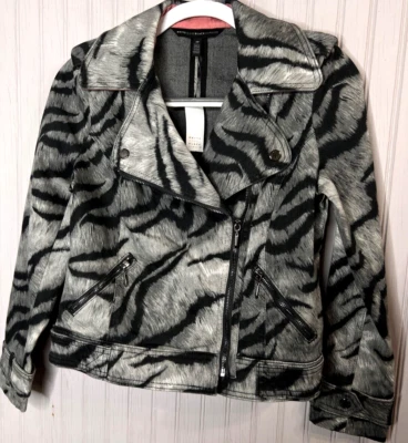 WHBM Womens CROPPED MOTO JACKET 2 P Black Gray Tiger Designer Zips NEW $180 - Image 1 of 4