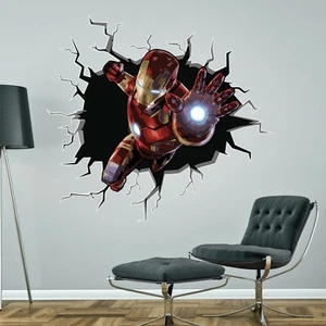 IRON MAN breaking through WALL STICKER 3D comic decal art boys bedroom - Picture 1 of 2