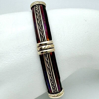 Ancient Wisdom Handcrafted Copper & Brass Leather Bracelet Intricate Adjustable - Image 1 of 4