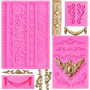 4 Pack Silicone Fondant Molds Baroque Scroll Border Lace Molds for Candy Cake - Picture 1 of 7
