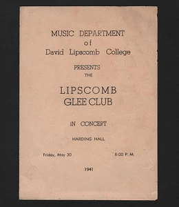 Programa OPC 1941 David Lipscomb College Glee Club Harding Hall 4pgs - Imagen 1 de 3