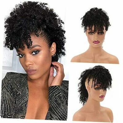  Afro высоты Puff хвост расширения волос с челкой короткие Kinky вьющиеся Jerry 1B - Изображение 1 из 4