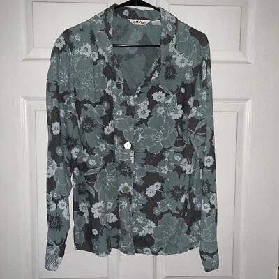 Chaqueta Camisa Para Mujer M ORVIS Gris Teal Claro Ceniza Abotonada Floral Lino EC EE. UU. Foto 1 de 4