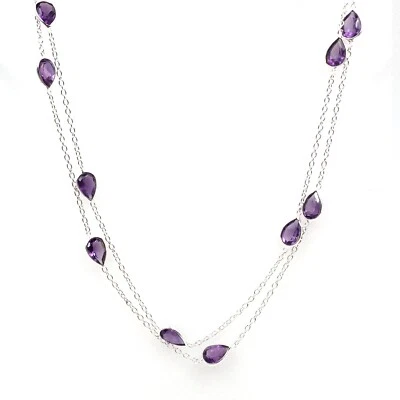 Collana extra lunga 102 cm in argento 925 catena gioiello 12,60 ct ametista - Immagine 1 di 4