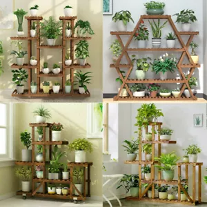 Extra Large Wood Plant Stand Flower Steady Carbonized Rack Outdoor Yard Patio - Picture 1 of 83