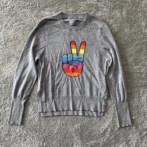 Zadig Voltaire Womens Lirius Peace Sign Long Sleeve Sweater 100% Cashmere Medium - Picture 1 of 8