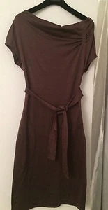 VELITA Kleid einfarbig braun Baumwolle knielang Kurzarm Taschen Gürtel Gr. XS - Bild 1 von 12