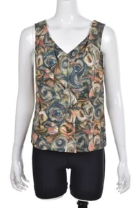 Lida Baday Womens Top Size 6 Green Pink Printed Blouse Cotton Sleeveless Shirt - Picture 1 of 5