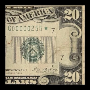 1928 $20 Dollar Bil Star Note Low Trinary Serial Numbers 255 Rear Five In Row - Picture 1 of 3
