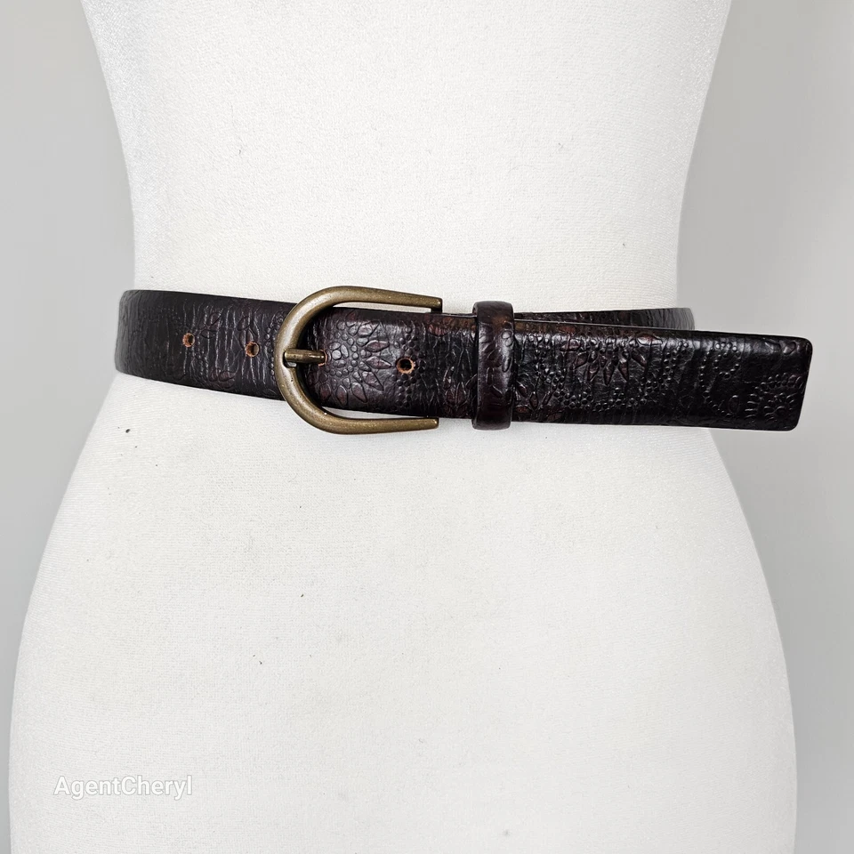 Cinto de couro genuíno marrom floral ANN TAYLOR tamanho L 36" feito na Itália - Imagem 1 de 4