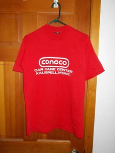VTG CONOCO CAR CARE CENTER T-SHIRT SHIRT USA SIZE L RED WHITE MONTANA KALISPELL - Picture 1 of 6
