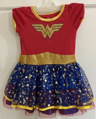 Cute Toddler Girl Wonder Woman Halloween Costume Glitter Tutu With Cape Size 2T - Image 1 of 4