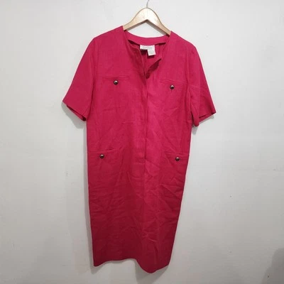 MaxMara розовый льняной рубашки Shift платье Италии кнопка спереди колена длины S/S размер 10 - Изображение 1 из 4
