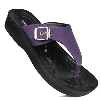 Aerosoft Denimre Adjustable Buckle Women's Violet T Strap Sandals size 7 NIB - Image 1 of 4