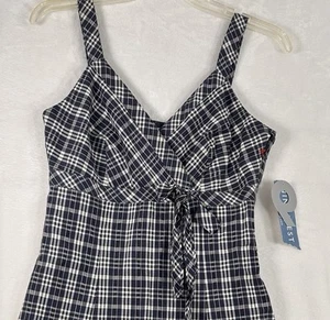 New Nine West Dress 2 Petite Blue Plaid 2P Fit Flair 100% Cotton Sleeveless NWT - Picture 1 of 7