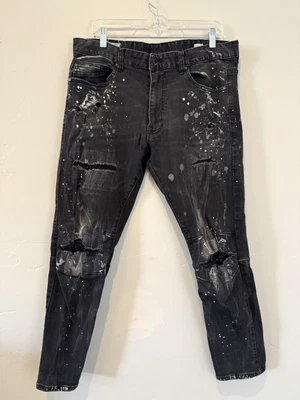 Pantalones de mezclilla Smoke Rise para hombre 36x30 negros moto rasgados desgastados motociclista punk Foto 1 de 4