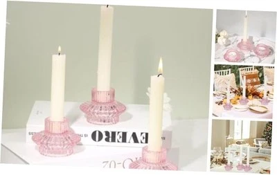 Juego de 3 Candelabros Reversibles Cónicos de Vidrio y Vela Tealight Rosa Foto 1 de 4