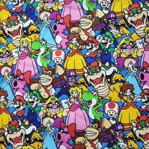 Nintendo Super Mario Bros Fabric 3 Yards New CP73544 Mario Cast Packed TM 2024 - Picture 1 of 3