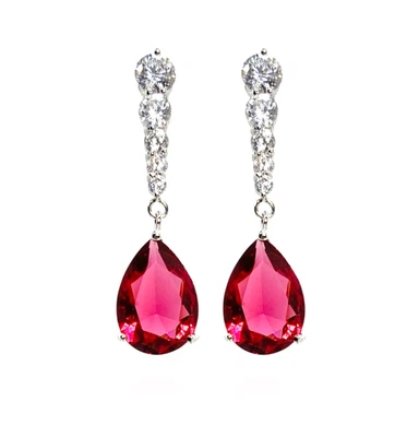 Dainty Pink Fuchsia Teardrop Swarovski Elements Crystal Earrings 18K Gold Plated - Image 1 of 4