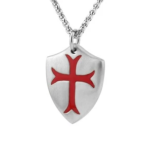 HZMAN Tempelritter Kreuz Josua 1:9 Schild Edelstahl Anhänger Halskette - Bild 1 von 7