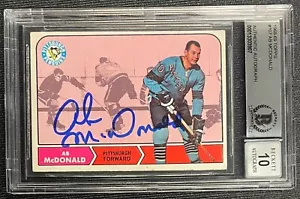 AB MCDONALD SIGNED 1968-69 TOPPS PENGUINS CARD BECKETT AUTO GRADE 10 907 - Picture 1 of 2