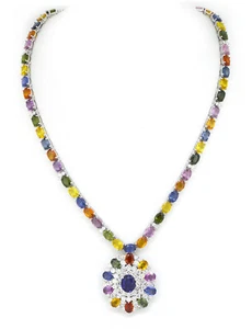 NECKLACE MULTICOLOR SAPPHIRES 65.37ct.tw. DIAMONDS 7.24ct.tw. 18K - 57.3 Grams. - Picture 1 of 4