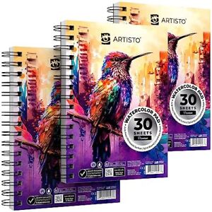 ARTISTO Watercolor Pads 5.5x8.5” Pack of 3 90 Sheets Spiral Bound Acid-Free P...