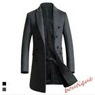 British Men's Trench Coat Slim Fit Double Breasted Wool Blend Overcoat Business