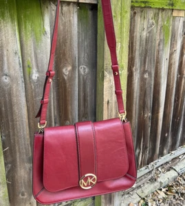 michael kors red leather satchel flap crossbody handbag suede interior NWOT - Picture 1 of 23