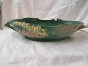Vintage 1940-49 Roseville Pottery Console Bowl green Foxglove 423-12 - Picture 1 of 7
