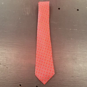 Corbata a medida Hermes vintage de seda estampada roja plateada años 80 - Imagen 1 de 7